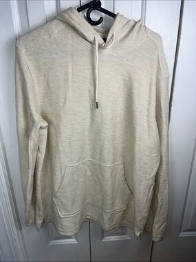 XL Even Tide mens textured knit pullover hoodie CREAM beach coastal surfer shirt